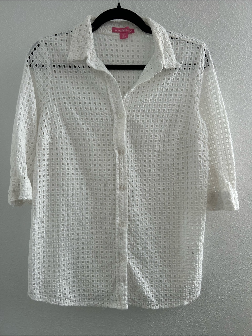 Woman Within White Eyelet Button-Front Shirt